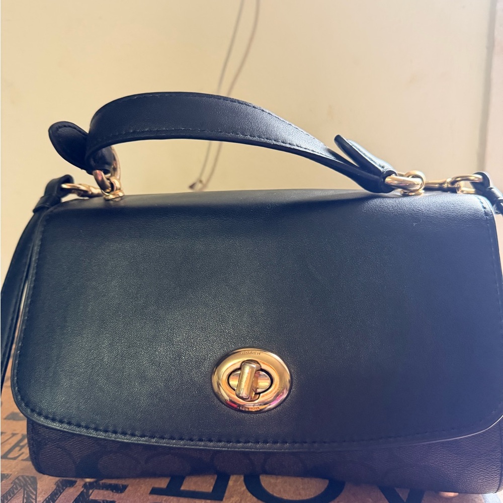 Coach Black Shoulder Bag with Gold Accents